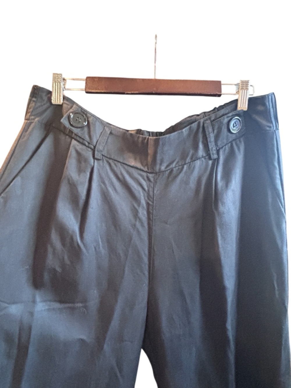 Black Satin Wide Leg Cropped Pants Flowy Culottes Minimal Chic Size M